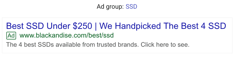 Google PayPerClick Ad Copy Example 1