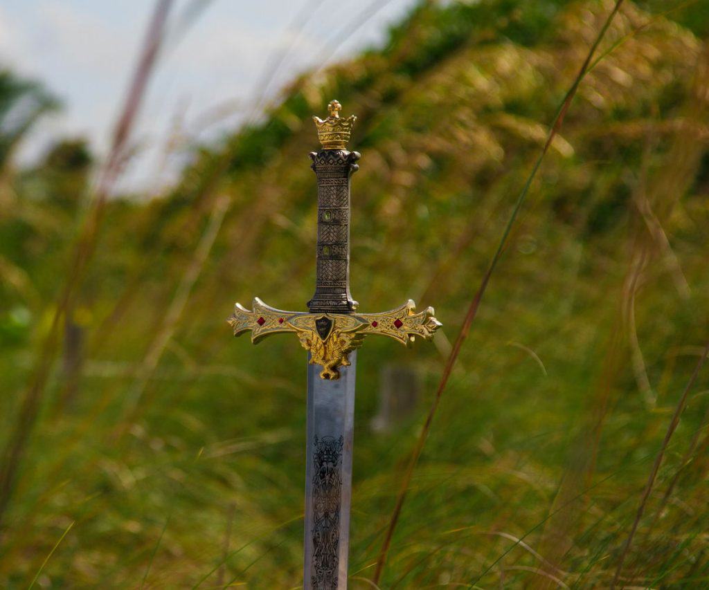 A toy sword in the ground