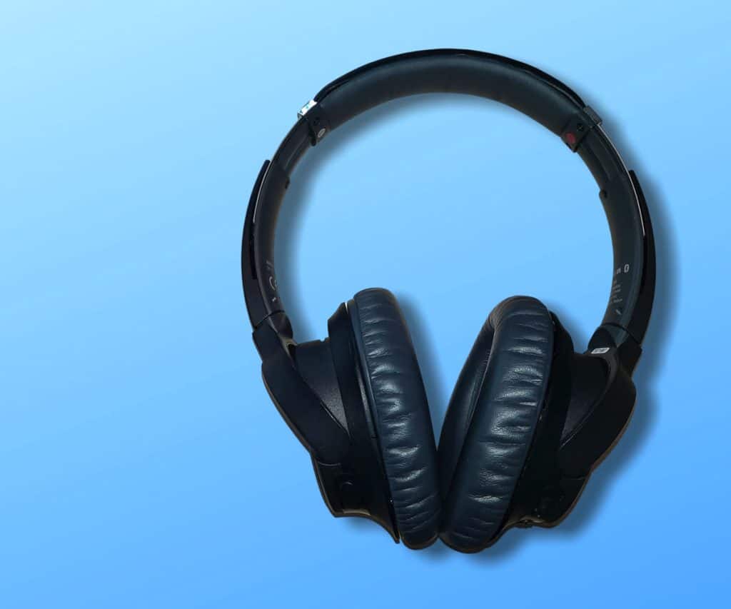Over-ear headphones, blue background