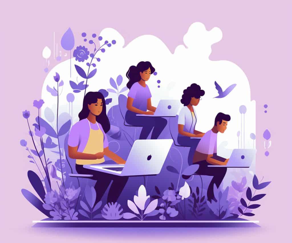 Small marketing team, lavender background