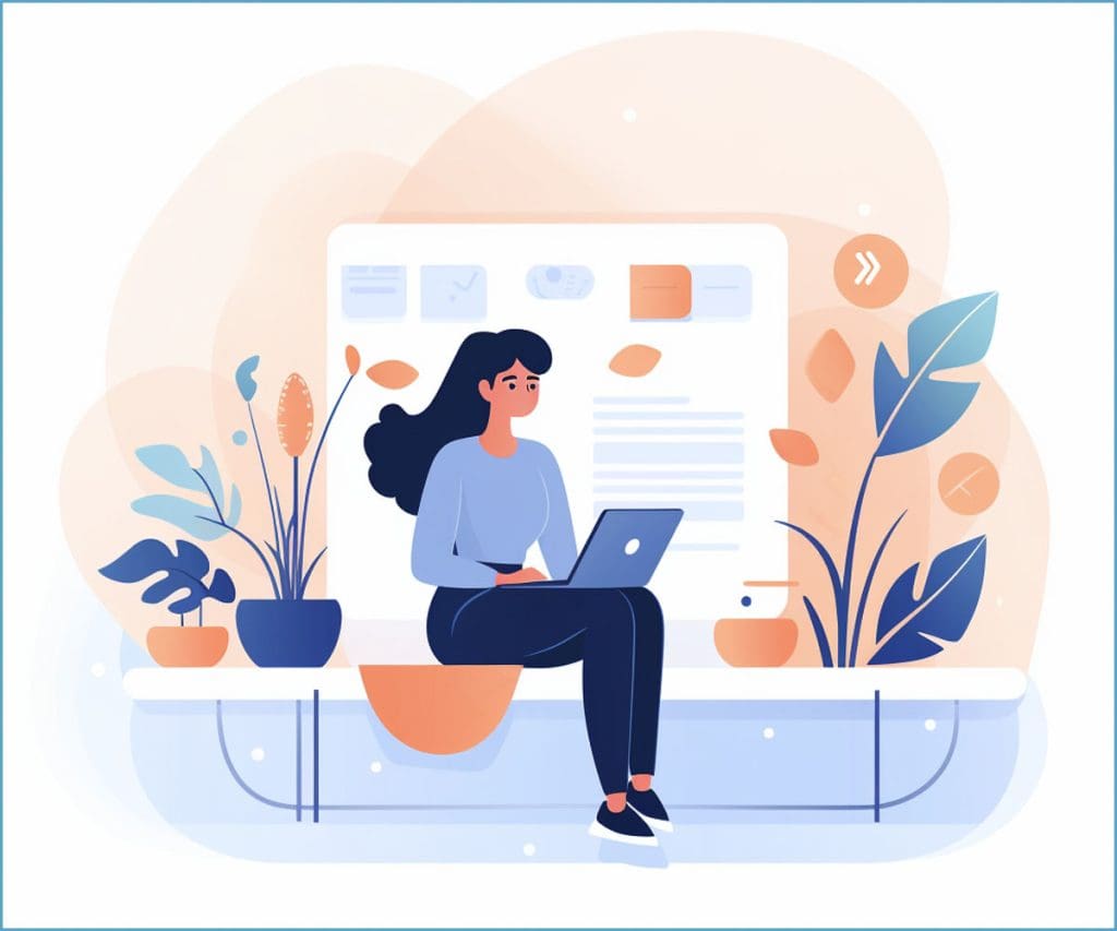 Flat style illustration of a woman on her computer